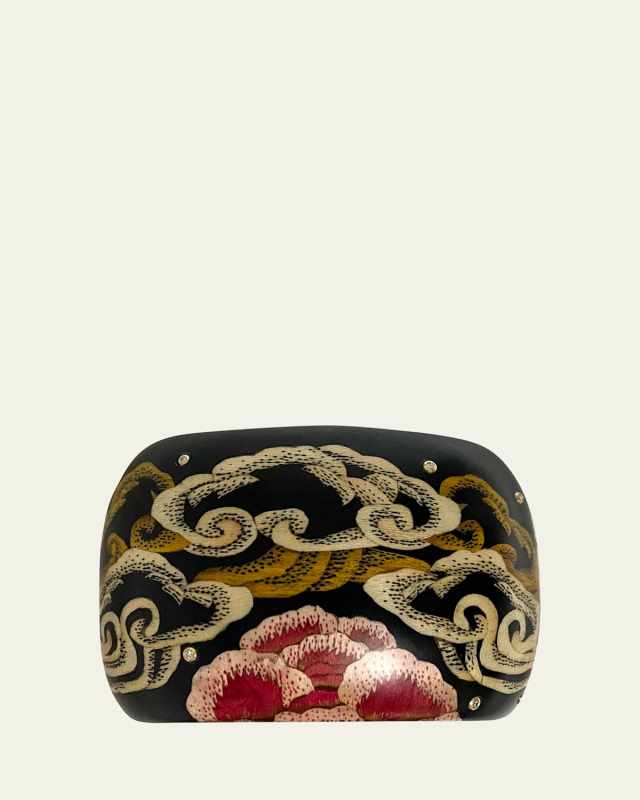 Marquetry Tibetan Rose Wood Cuff Bracelet With Diamonds